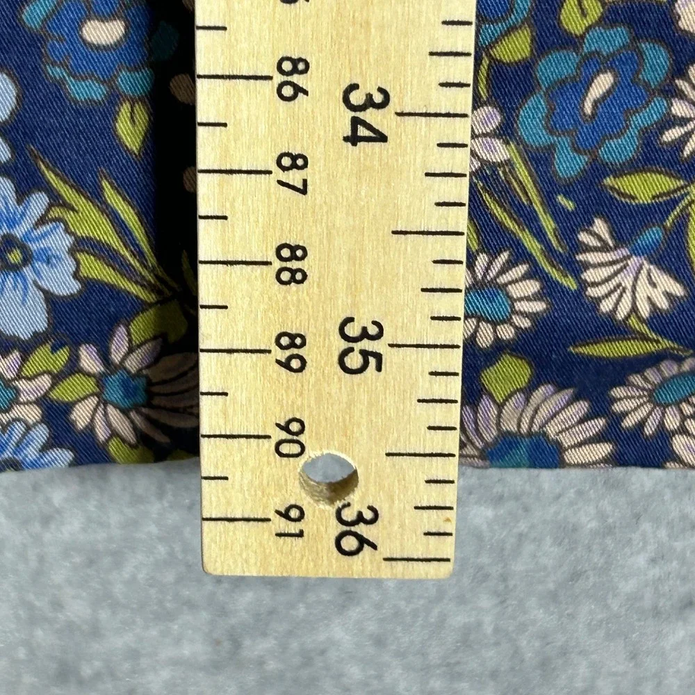 Elevenses Floral Trench Coat Women M 10 Blue Botanical Belted Jacket Cottagecore